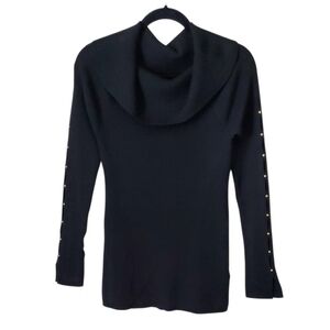 White House Black Market Black Cowl Neck Sweater Button Sleeve Details Size M